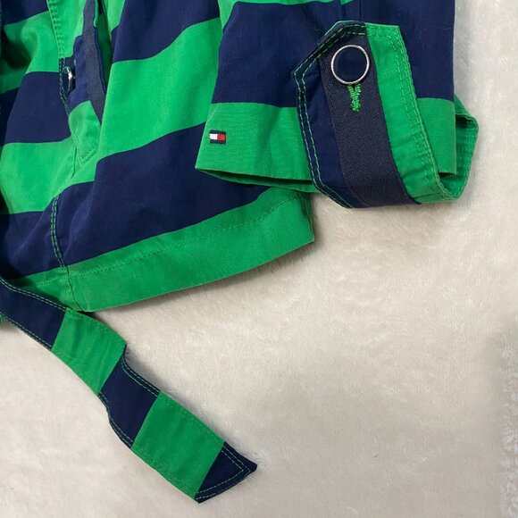 Tommy Hilfiger Belted Rain Trench Coat Jacket Green Blue Color Block Striped - Picture 5 of 10